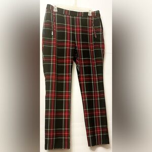 Zara Basic Red Navy Plaid Tapered Pants W/Invisible Side Zipper US Size Large